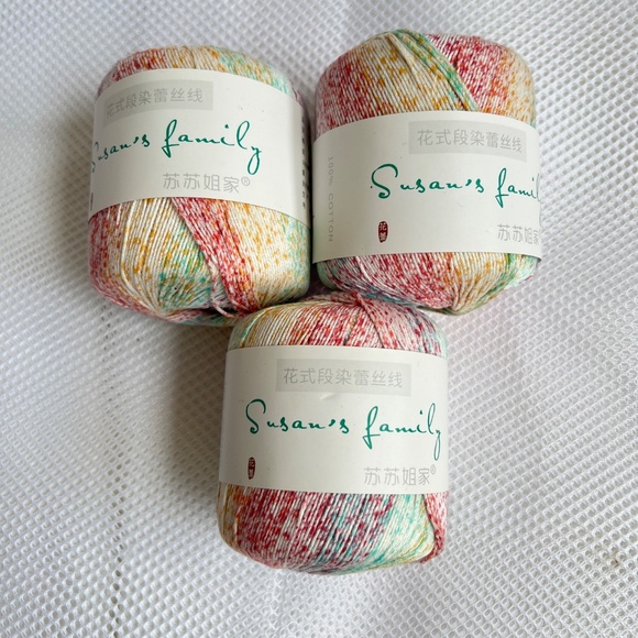 Susan's Family Cotton Thread Space Dyed 50 ea Yellow Pink Blue Lot of 3 NEW - Picture 1 of 4